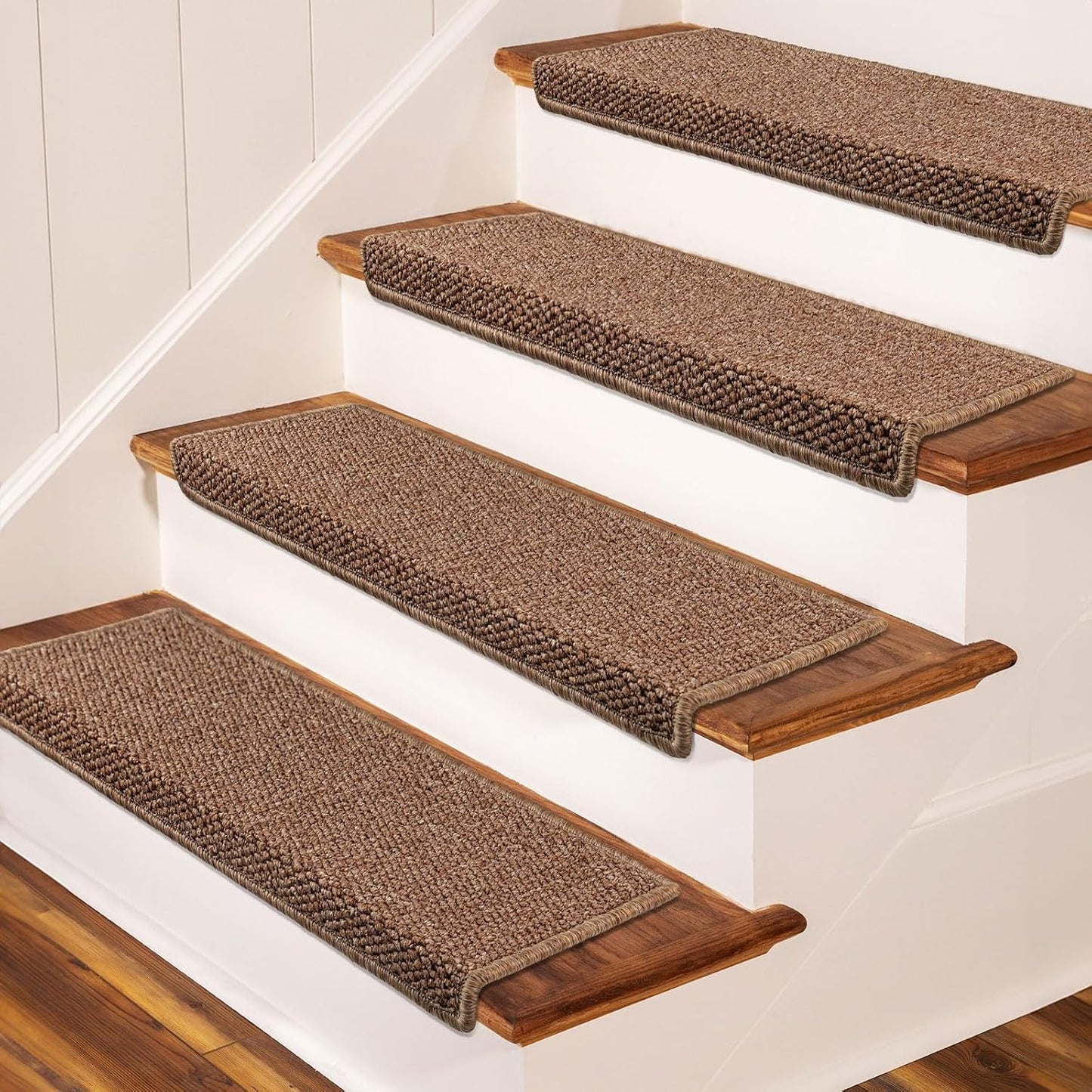 Brakki Bullnose Carpet Stair Treads, Non Slip Stair Treads for Wooden Steps Indoor, Stair Runner, Soft Stair Rugs, Edging Stair Protectors, Washable, 29.5"x9.5"x1.5" 14pcs, Beige