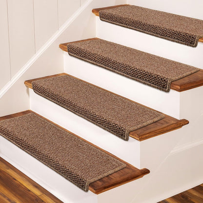 Brakki Bullnose Carpet Stair Treads, Non Slip Stair Treads for Wooden Steps Indoor, Stair Runner, Soft Stair Rugs, Edging Stair Protectors, Washable, 29.5"x9.5"x1.5" 14pcs, Beige