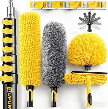 20 Foot High Ceiling Duster Kits with 5-12ft Heavy Duty Extension Pole, High Reach Duster for Cleaning,Microfiber Feather Duster,Cobweb Duster,Ceiling Fan Duster,Window Squeegee & Cleaner