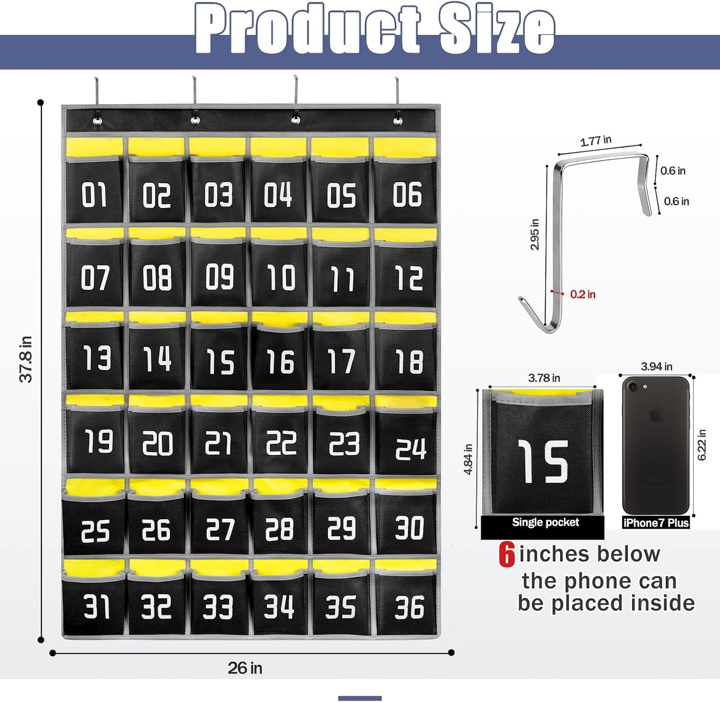 Loghot 36 Numbered Pockets Classroom Pocket Chart for Cell Phone Holder | Wall Door Hanging Pocket Organizer for Phone Calculator Holder, Phone Pouch for School Classroom & Office Phone Management