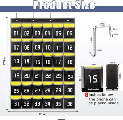 Loghot 36 Numbered Pockets Classroom Pocket Chart for Cell Phone Holder | Wall Door Hanging Pocket Organizer for Phone Calculator Holder, Phone Pouch for School Classroom & Office Phone Management