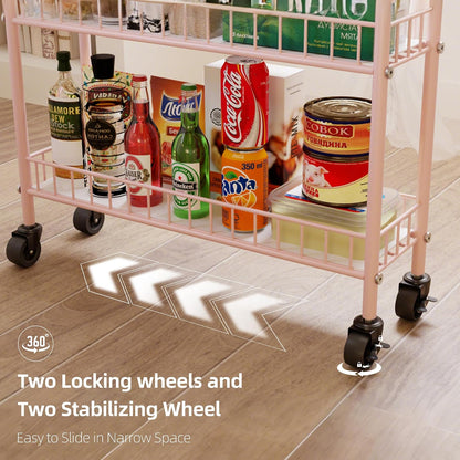 6-Tier Slim Storage Cart, Rolling Kitchen Cart with Wheels | Narrow Metal Shelf Organizer with Hooks for Kitchen, Bathroom, Living Room, Laundry, Small Spaces, Black, 6 in
