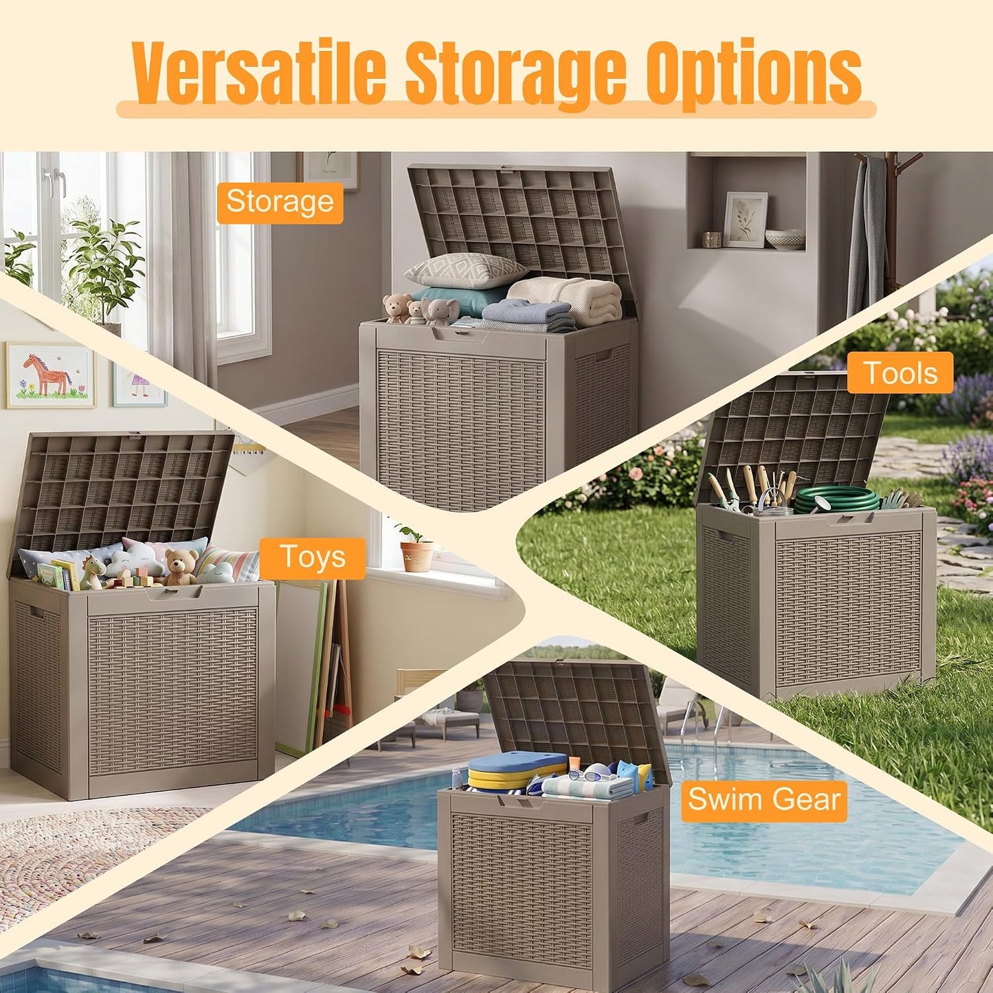 Outdoor Storage Box,38 Gallon Resin Deck Box,Waterproof & UV Resistant Lockable Package Delivery Bin,Toy Cabinet for Indoor & Outdoor