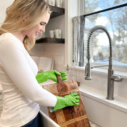 Kitchen-Star Ultimate Rubber Household PVC Gloves with Comfortable Cotton Lining, Anti-Slip surface, Kitchen Dishwashing, Extra Thickness, Kitchen Cleaning, Working, Painting, PetCare (X-Large, Green)