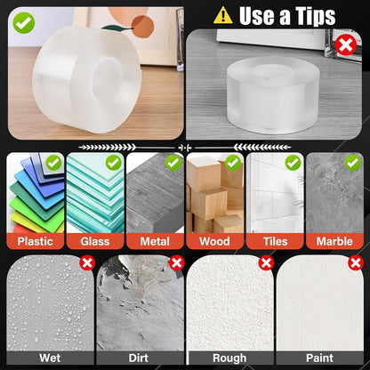 Navona 2In x 10Ft Double Sided Nano Tape, Heavy Duty Removable Transparent Mounting Tape for Walls, Home, Office, Kitchen – Multipurpose Reusable Adhesive Tape