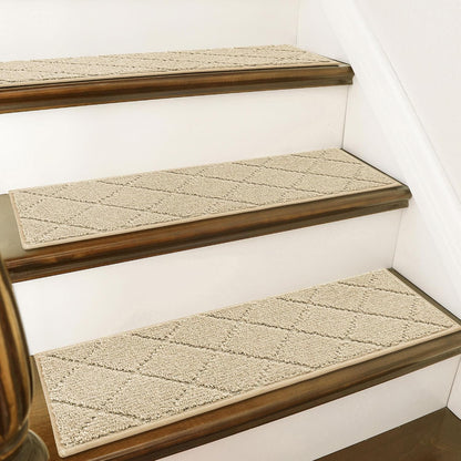 COSY HOMEER Edging Stair Treads Non-Slip Carpet Mat 28inX9in Indoor Stair Runners for Wooden Steps, Edging Stair Rugs for Kids and Dogs, 100% Polyester TPE Backing(4pc, Beige)