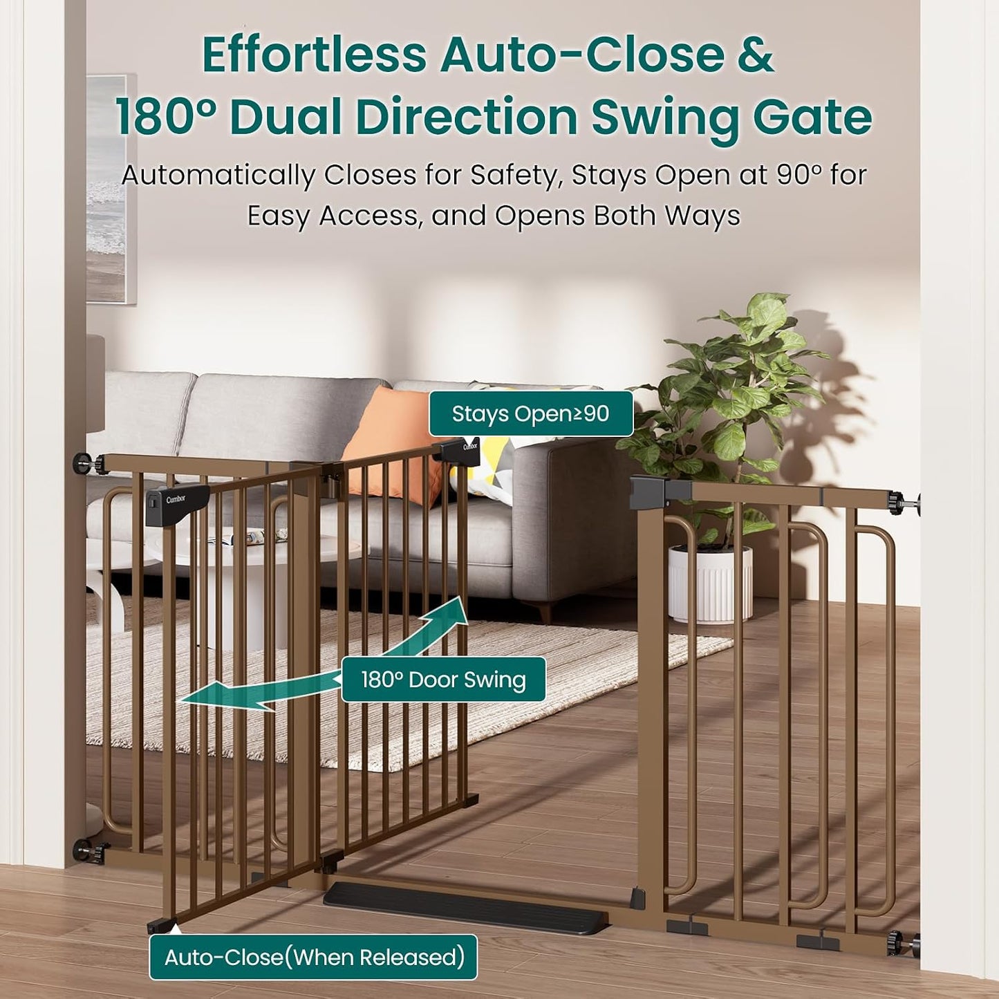 Cumbor 30-46" Baby Gate for Stairs, Mom's Choice Awards Winner-Auto Close Dog Gate for The House, Gifts for Mom, Easy Install Pressure Mounted Pet Gates for Doorways, Black