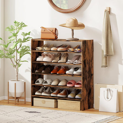 COSTWAY 6-Tier Shoe Rack, Extra Wide Shoe Shelf Organizer with Stackable Design, 31" Freestanding Adjustable Storage Shoe Stand for Small Space Entryway Hallway Closet (1,Black)