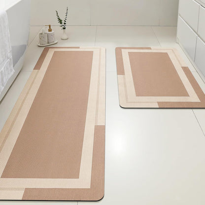 ACCUMTEK Non Slip Bath Mat, Thin Bathroom Rugs Fit Under Door, Quick Dry Bath Mats, Machine Washable Bath Rugs for Bathroom, Bathtub & Kitchen, Grey/Bordered/24 x17