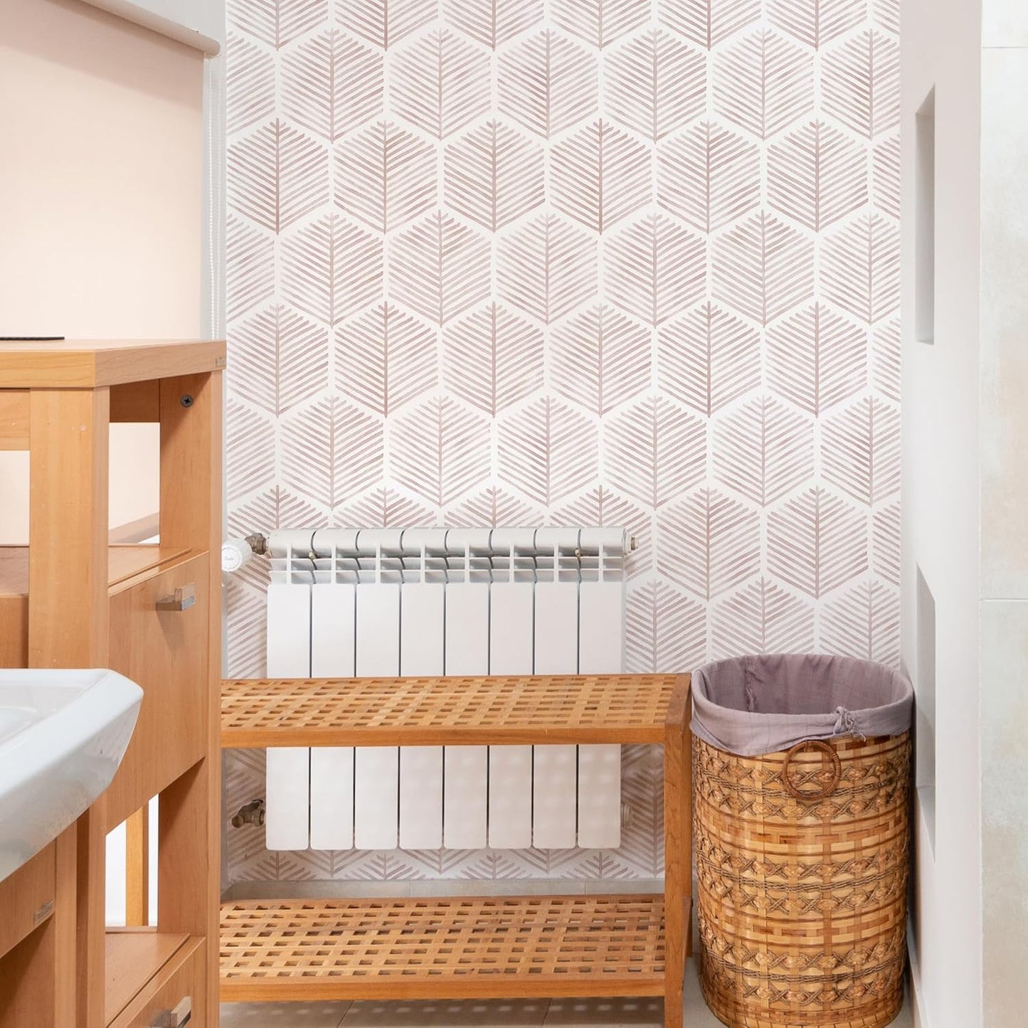 MelunMer 118In L 17.3In W Modern Peel and Stick Wallpaper Boho Contact Paper for Cabinets/Drawers Self Adhesive Removable Wallpaper for Bedroom/Bathroom Waterproof Geometric Contact Paper Beige/White