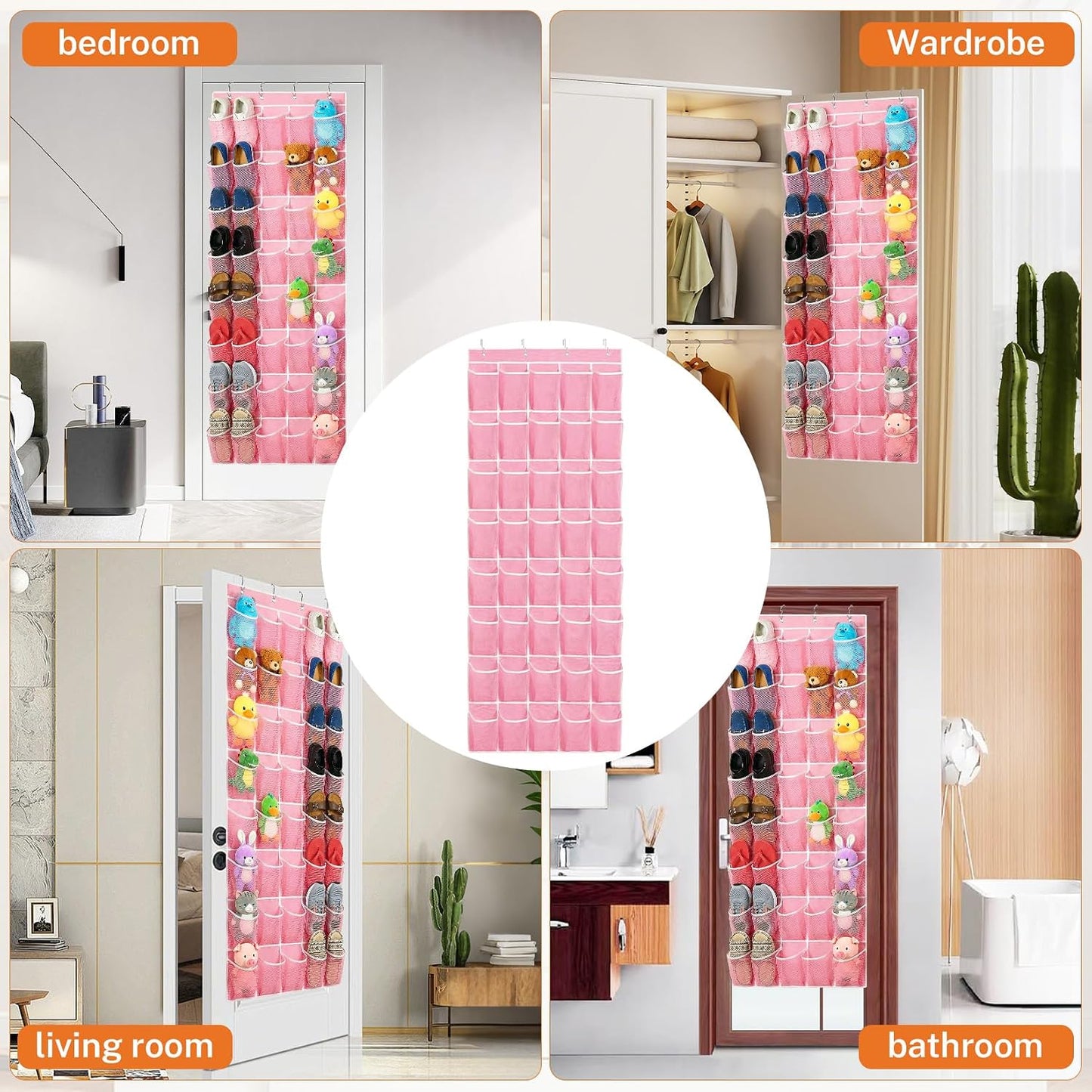 40 Large Mesh Pocket Over the Door Shoe Organizer,Hanging Shoe Rack for Door,Hualleko Shoes Organizer Hanger with Large Capacity, Shoes Storage Holder Sturdy Non-woven Fabric - Stores 20 Pairs (White)