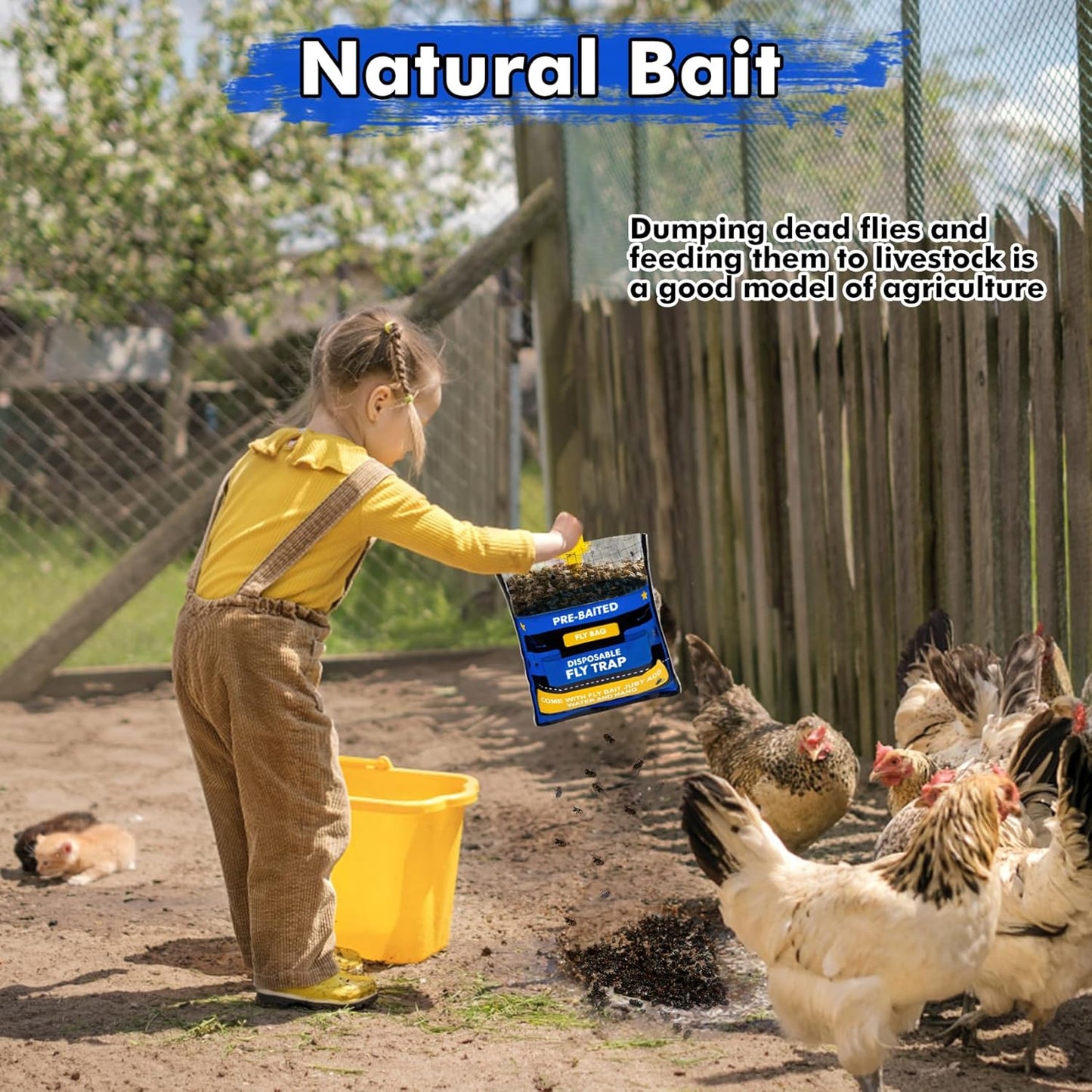 Big Disposable Hanging Fly Trap Bag 4 Pack for Chicken Coop Barn Ranch Farm | 50g Dissolvable Bait Fly Hunter for Flying Insects, Large Clear Capacity, No Messy Cleanup, Weatherproof Outdoor-only Use