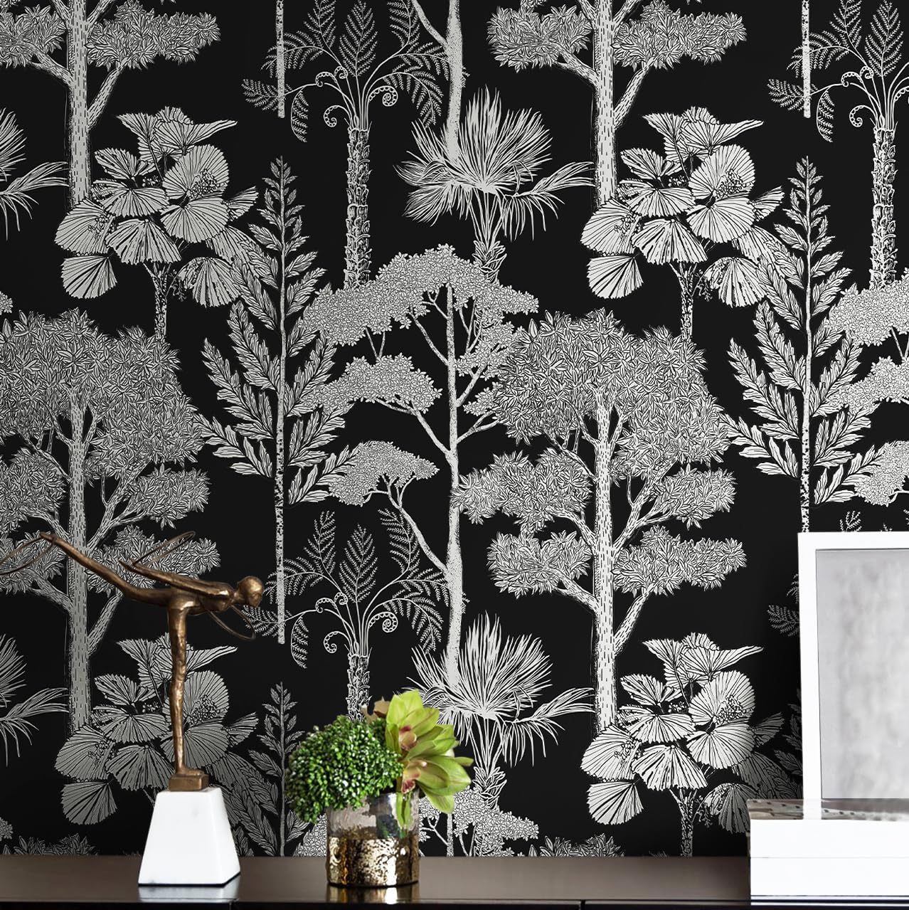 Safiyya Peel and Stick Wallpaper Beige Forest Contact Paper 17.3" x 118" Vintage Tree Wall Paper Renter Friendly Self Adhesive Removable Wallpaper for Bathroom Vinyl Off-White
