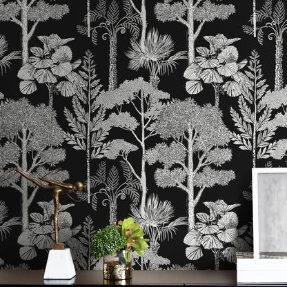 Safiyya Peel and Stick Wallpaper Beige Forest Contact Paper 17.3" x 118" Vintage Tree Wall Paper Renter Friendly Self Adhesive Removable Wallpaper for Bathroom Vinyl Off-White