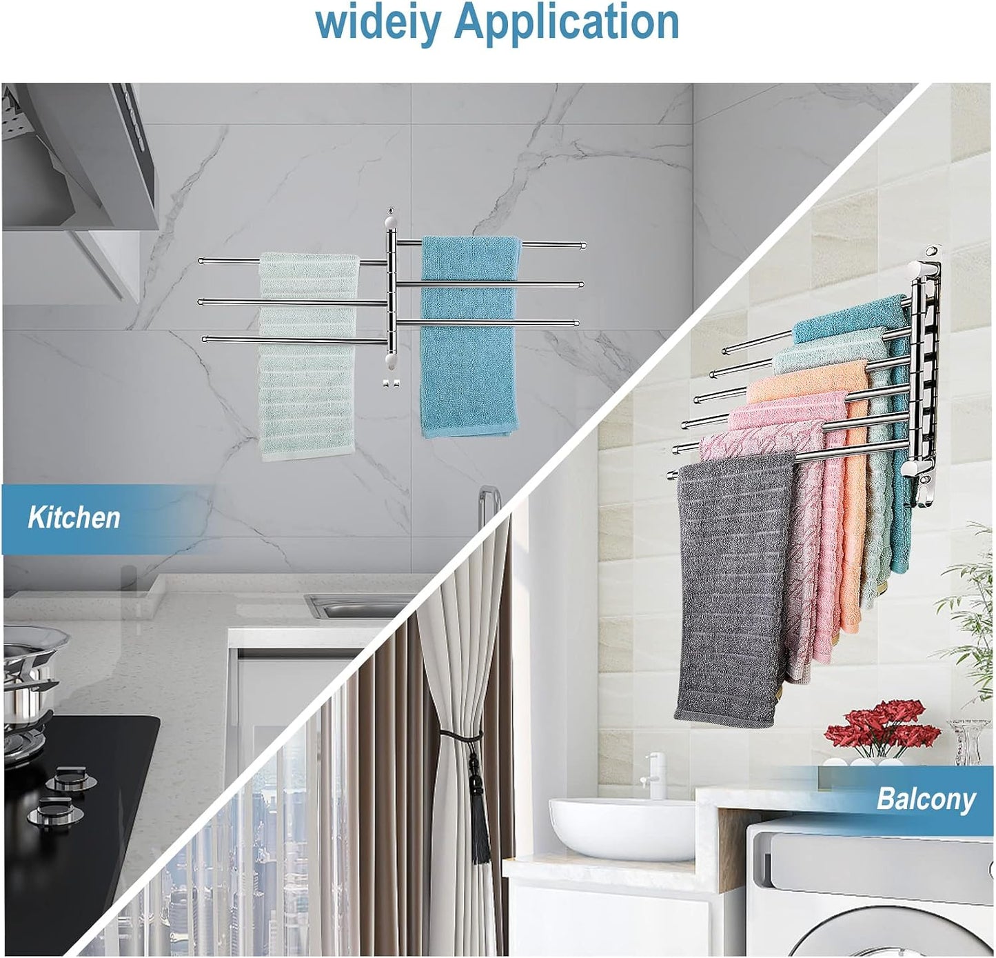 5-Arm Swivel Towel Rack - 180° Rotating Wall Mounted, 304 Stainless Steel Rustproof, Heavy Duty Bathroom Accessories, Space Saving Towel Organizer for Bathroom Kitchen Laundry - Pearl White