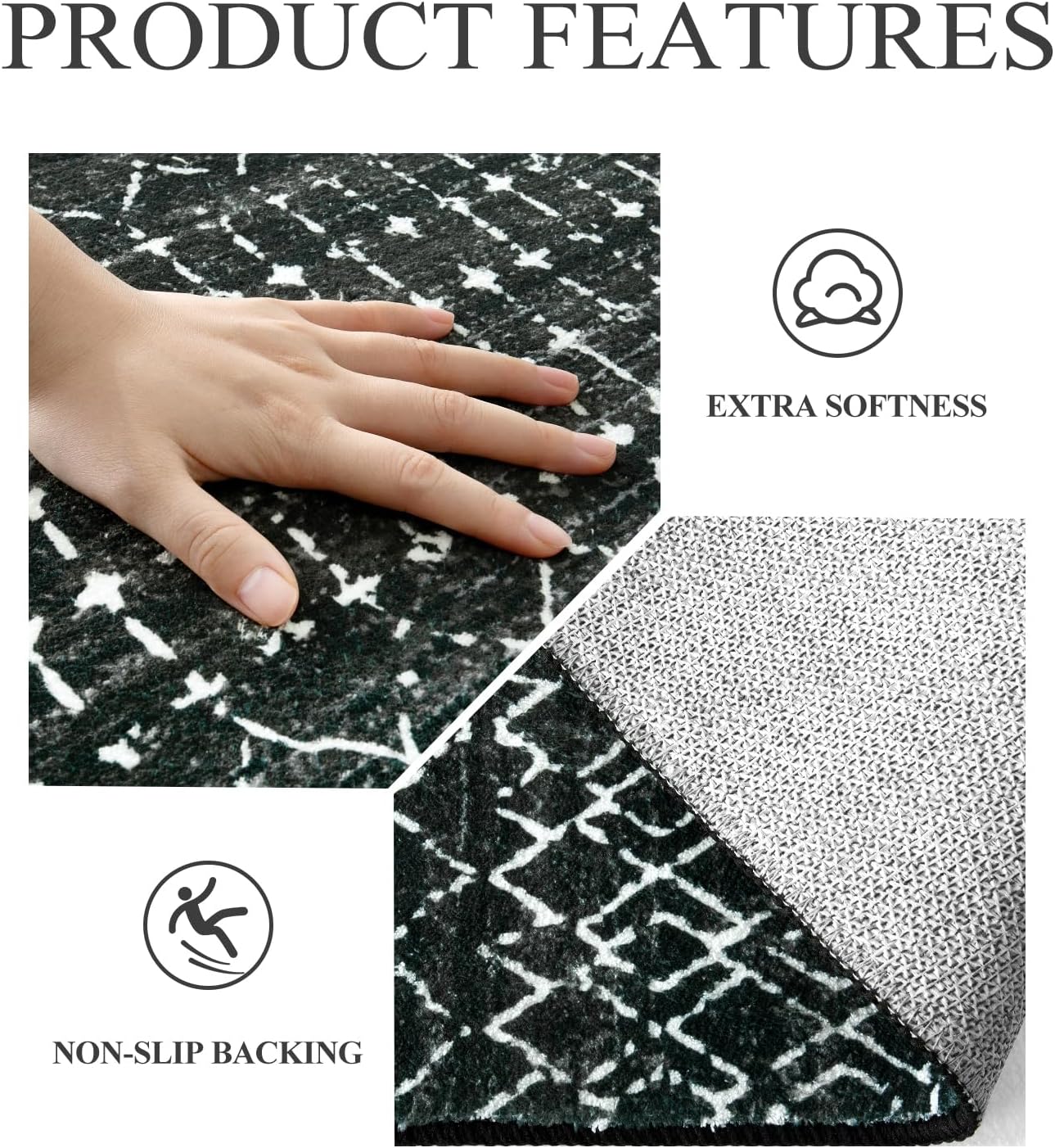 Lahome Moroccan Entry Rug 2x3, Non-Slip Washable Front Indoor Door Mat Rubber Backing Low-Profile Door Rugs, Small Geometric Print Distressed for Entryway Bathroom Kitchen, Black Hana