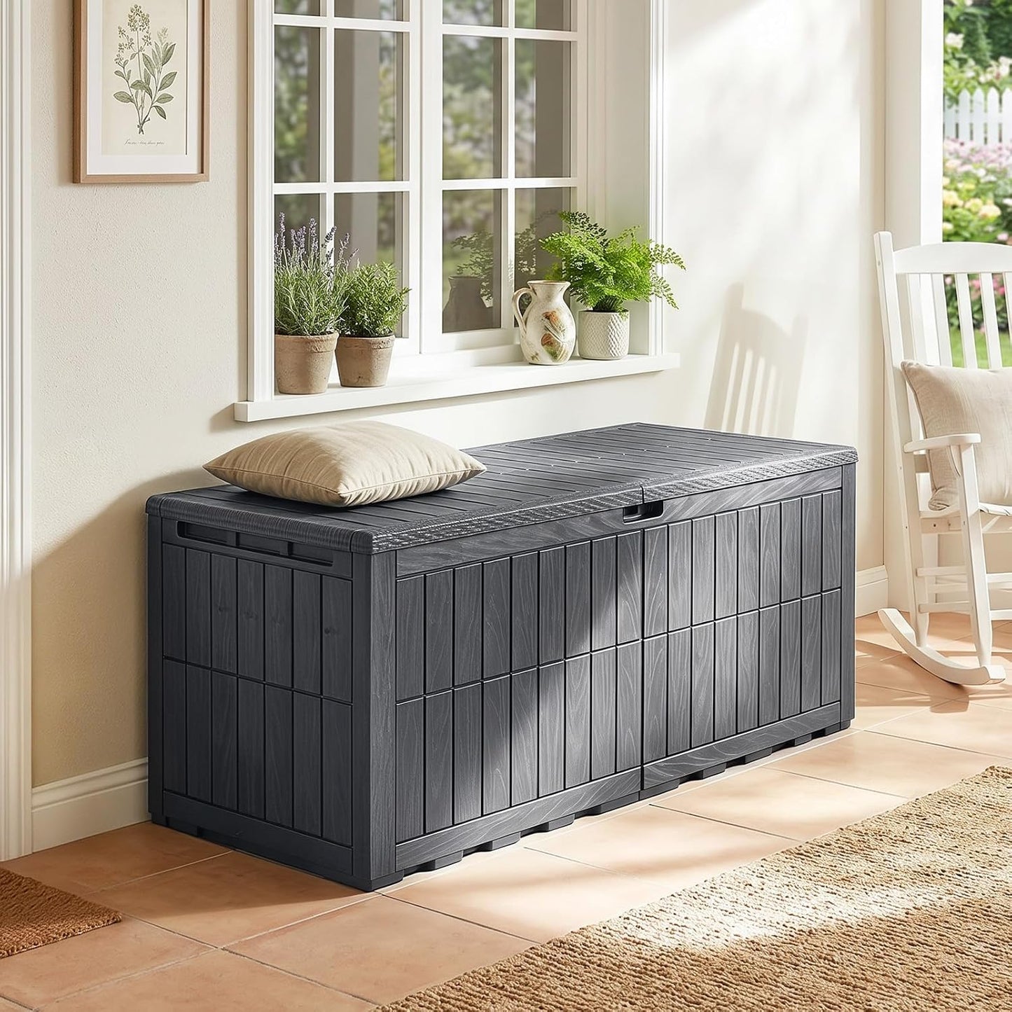 Tangkula 25 Gallon Waterproof Outdoor Storage Box with Lockable Lid | PP Resin, Wicker Patterned, Indoor Outdoor Use, Portable, Versatility, for Deck, Pool, Patio Cushions, Garden Tools
