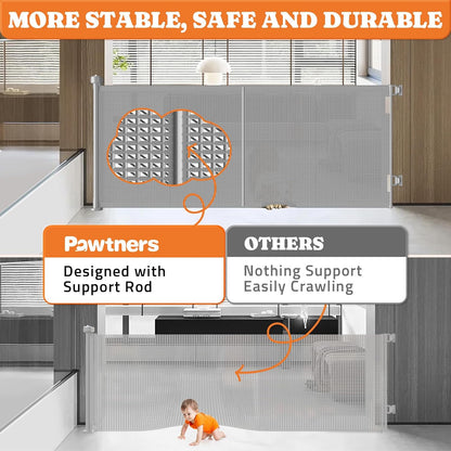 Pawtners Retractable Baby Gates Extra Wide, 41" Tall Extends up to 71" Wide, Dog Gate Indoor for Stairs, Pet Gate with Support Rods for Doorways Hallways Indoor & Outdoor-Black