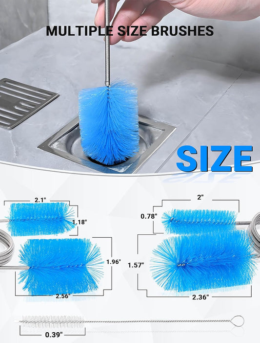 SARDVISA Flexible Long Drain Brush Tool with Large Double Elastic Nylon Ends, Stainless Steel Tube Cleaner Brush for Kitchen, Sink, Drain Pipe, and Long Pipe Cleaning, 2 Straw Cleaning Brushes