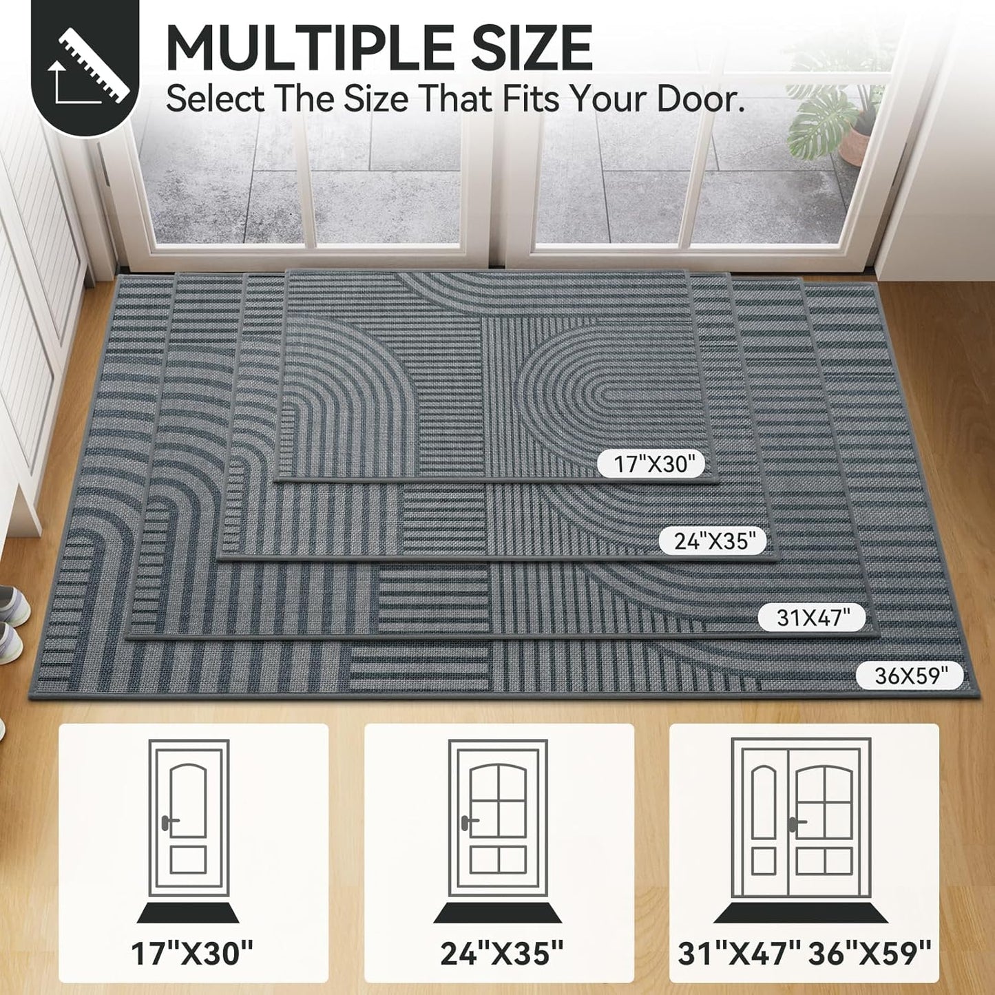 Front Door Mat 17''x30'', Absorbent Dirt Resist Washable Non Slip Low-Profile Indoor Doormat, Easy Clean Welcome Entryway Door Mats, Brown