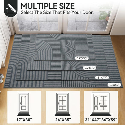 Front Door Mat 17''x30'', Absorbent Dirt Resist Washable Non Slip Low-Profile Indoor Doormat, Easy Clean Welcome Entryway Door Mats, Brown