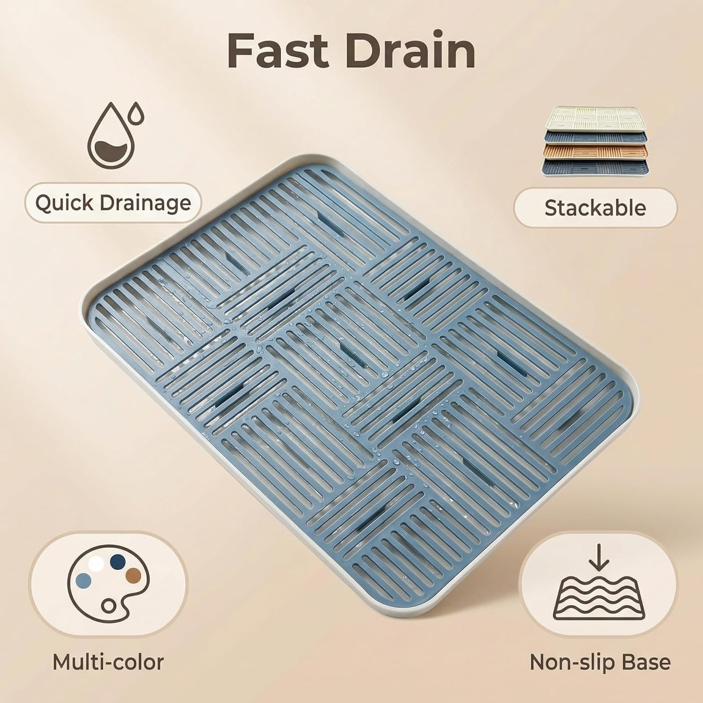 2-in-1 Kitchen Sink Caddy Organizer with Plastic Drain Grate, Double-Layer Drain Sponge Soap Holder & Food Fruit Vegetable Drain Tray for Sink Countertop Home Kitchen Restaurant Hotel, Grey (1 Pack)