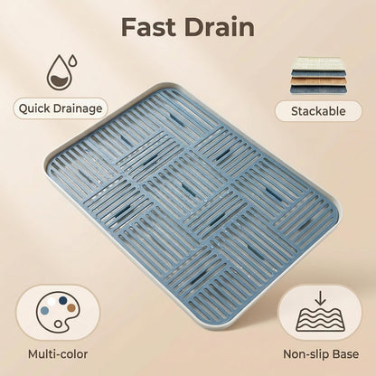 2-in-1 Kitchen Sink Caddy Organizer with Plastic Drain Grate, Double-Layer Drain Sponge Soap Holder & Food Fruit Vegetable Drain Tray for Sink Countertop Home Kitchen Restaurant Hotel, Grey (1 Pack)