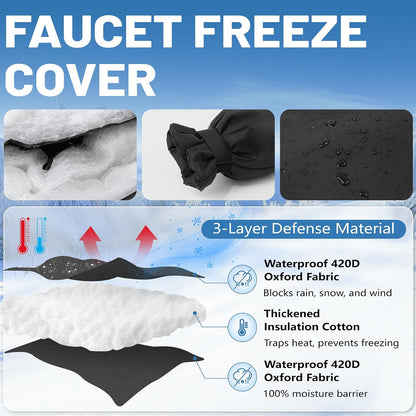 Outdoor Faucet Covers for Winter,7.28" W x 10.35" H Faucet Covers with 420D Waterproof Oxford Fabric, Reflective Strips (Black, 2 Pcs)