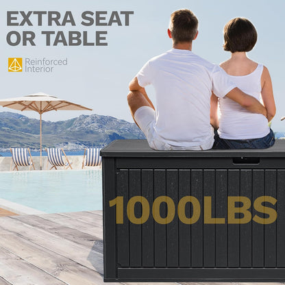 DWVO 320 Gallon Double-Wall Deck Box with Divider, XXL Extra Large Resin Outdoor Storage Box, Lockable & Waterproof, Double as Seating, 1000lbs Capacity (Black)