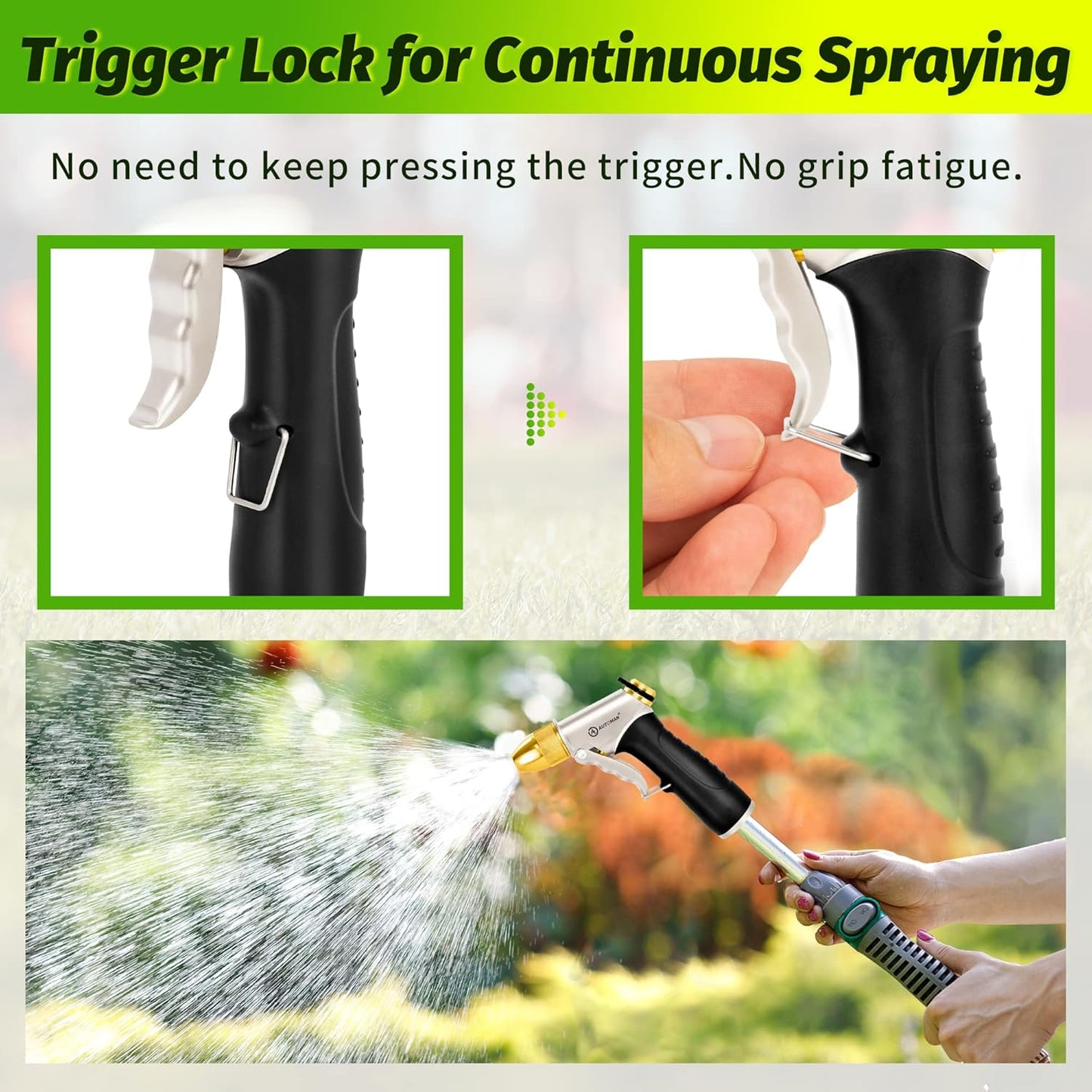 AUTOMAN Garden Hose Nozzle Sprayer - High Pressure 100% Metal Water Spray Nozzle With 4 Patterns - Heavy Duty for Watering Plants, Lawns, Washing Cars & Pets