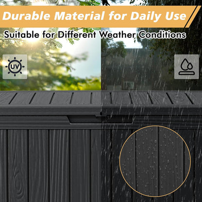 Fancyango 75 Gallon Outdoor Deck Box Waterproof, Large Storage Box for Patio, Resin Storage Bench Lockable for Garden Tools, Package Delivery, Black