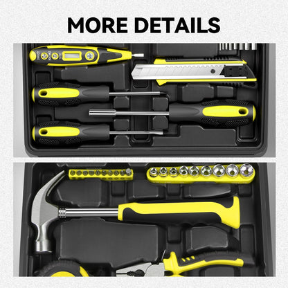 Auto Dynasty Tool Kit for Home, Basic Household Hand Tool Sets with Screwdrivers Combination Tools, All in One Plastic Toolbox Storage Case for College Dorm, Office, Auto Repair (Green)