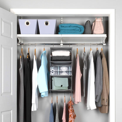 HOLDN’ STORAGE Hanging Closet Organizer with Garment Rod – Heavy Duty 4-Shelf Hanging Shelves for Clothes, Sweaters & Shoes, Reinforced 600D Fabric Storage Unit with Built-in Clothing Rod, Grey