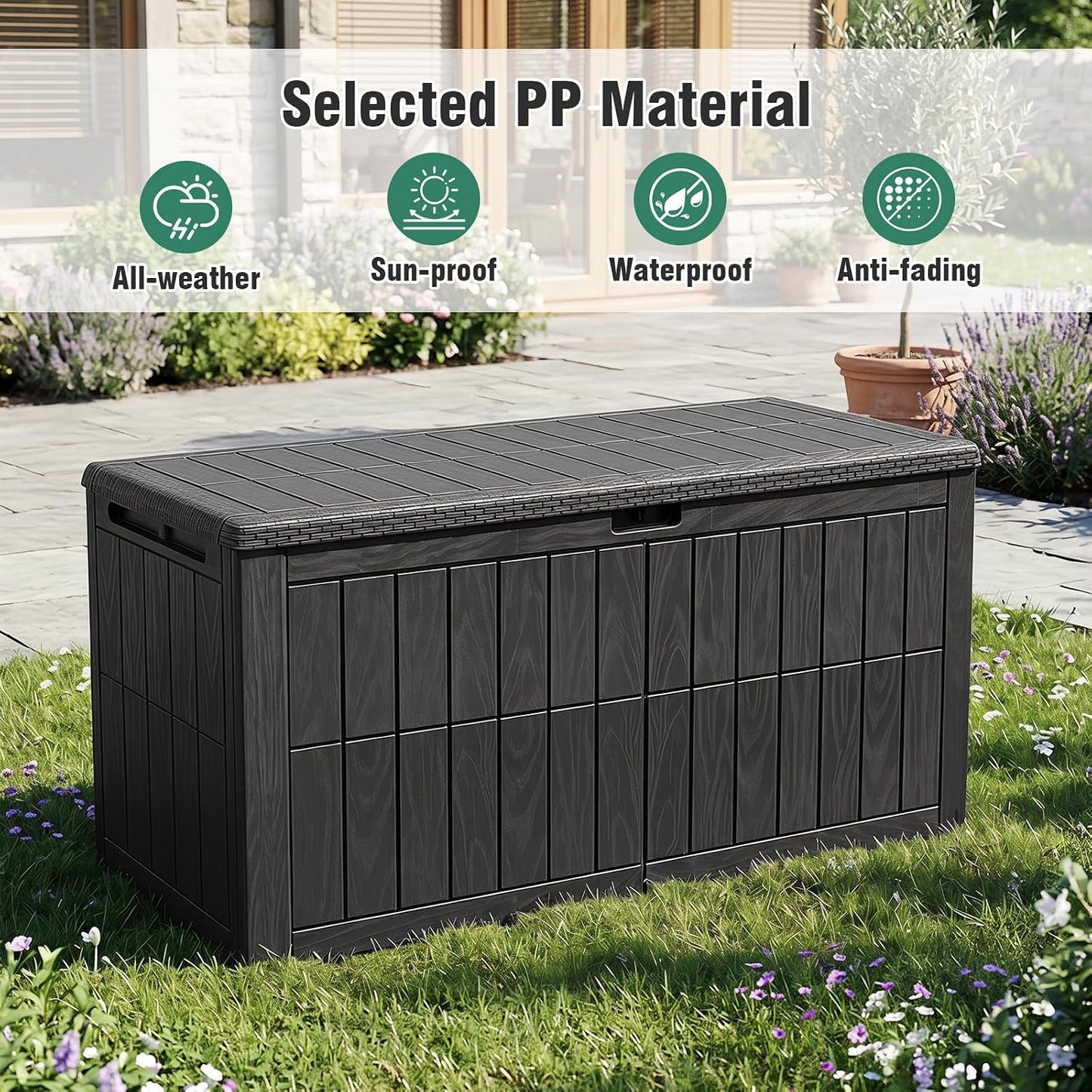 Tangkula 25 Gallon Waterproof Outdoor Storage Box with Lockable Lid | PP Resin, Wicker Patterned, Indoor Outdoor Use, Portable, Versatility, for Deck, Pool, Patio Cushions, Garden Tools
