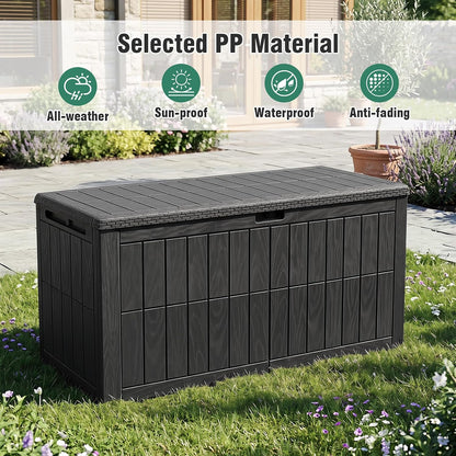 Tangkula 25 Gallon Waterproof Outdoor Storage Box with Lockable Lid | PP Resin, Wicker Patterned, Indoor Outdoor Use, Portable, Versatility, for Deck, Pool, Patio Cushions, Garden Tools