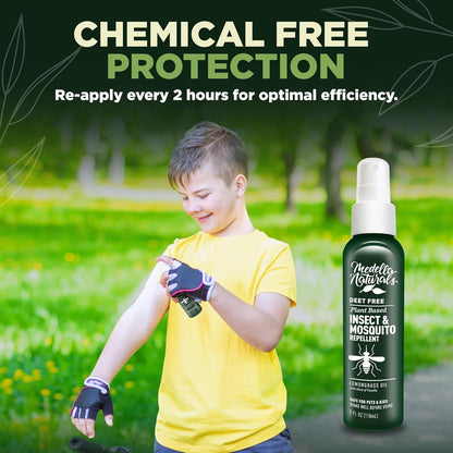 Deet-Free Insect & Mosquito Repellent – Nice Smelling, Pack of 2 (4 oz) | Insect Repellent with Lemongrass Oil Safe for Pets and Kids – Bug Spray Against Mosquitoes, Gnats, Black Flies, and No-See-um