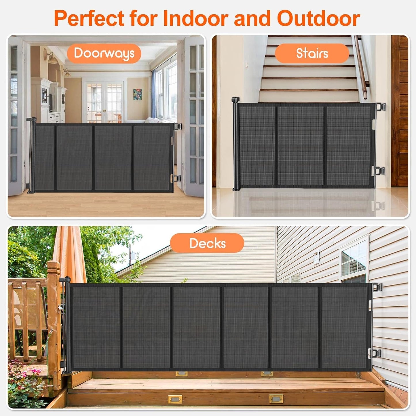 71 inch Retractable Baby Gates, EZIGO Extra Wide Baby Gate for Large Opening Extra Long Mesh Gate for Kids or Pet Dog Gate Child Safety Gate for Stairs Hallways Doorway Indoor Outdoor, Gray