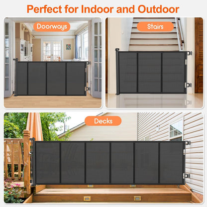 71 inch Retractable Baby Gates, EZIGO Extra Wide Baby Gate for Large Opening Extra Long Mesh Gate for Kids or Pet Dog Gate Child Safety Gate for Stairs Hallways Doorway Indoor Outdoor, Gray