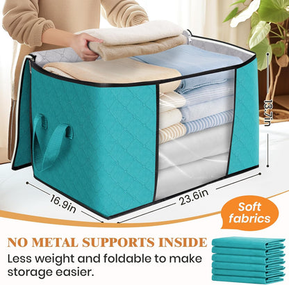 Fab totes 6 Pack Storage Bags for Clothes and Blanket, Foldable Closet Organizers and Storage with Zippers, Clear Window and Handles, Fabric Storage Bins for Sweater, Comforter, Bedding,Linen Sheets