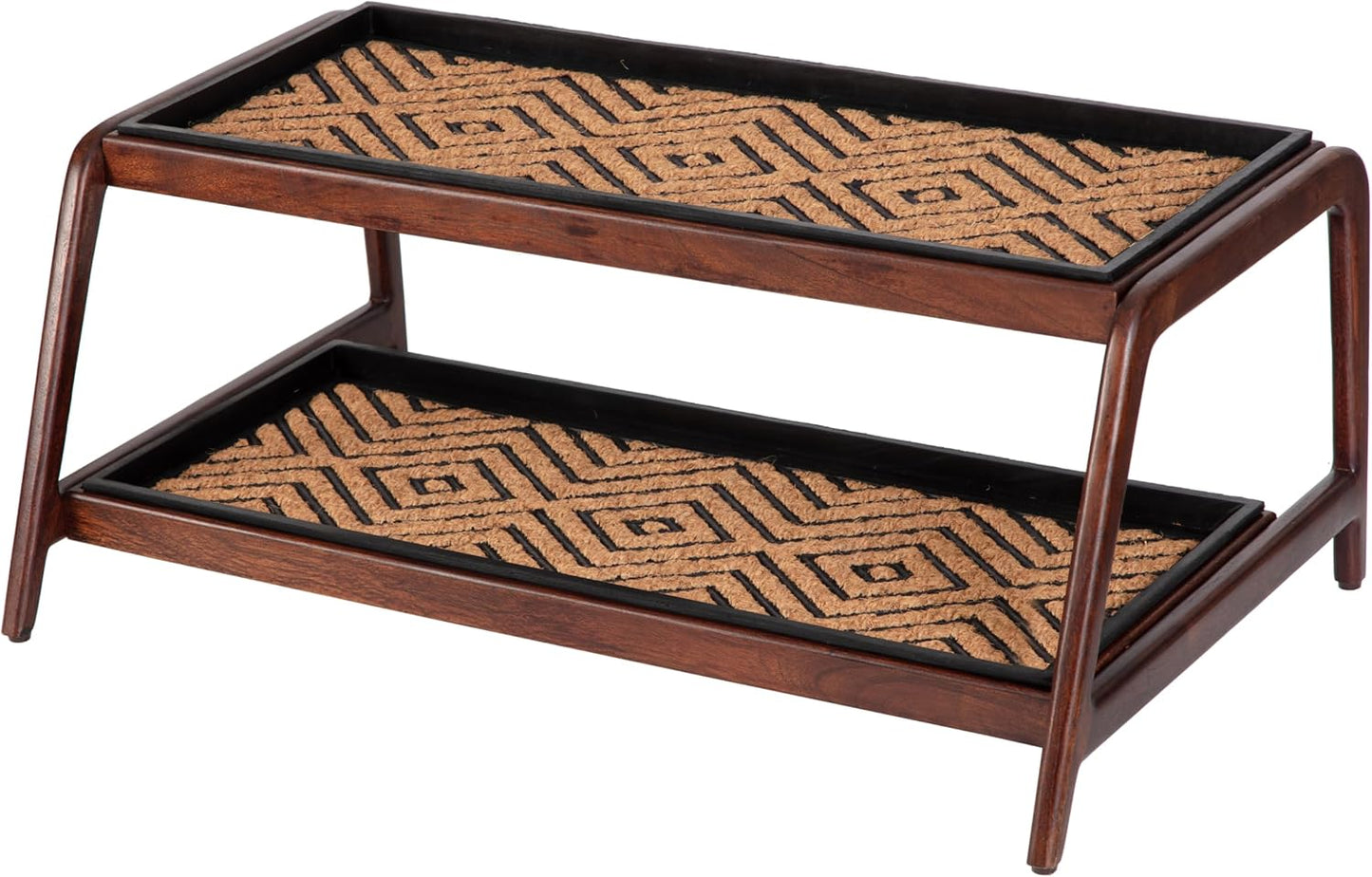 Anji Mountain Heavy Duty Waterproof Wooden Shoe Storage Mat Organizer/Boot Storage Tray Multi Use for Entryway with Coir, Gray and Ivory Insert, 1 Tier, Fits 2 Pair (26.5" Wide)