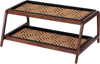 Anji Mountain Heavy Duty Waterproof Wooden Shoe Storage Mat Organizer/Boot Storage Tray Multi Use for Entryway with Coir, Gray and Ivory Insert, 1 Tier, Fits 2 Pair (26.5" Wide)