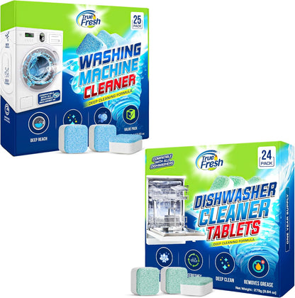 Washing Machine & Dishwasher Cleaner Tablets - 48-Pack Bundle Compatible with Front Loader Top Loader & He Machines and all Dishwashers Removes Buildup Lime Scales and residues - Septic Safe