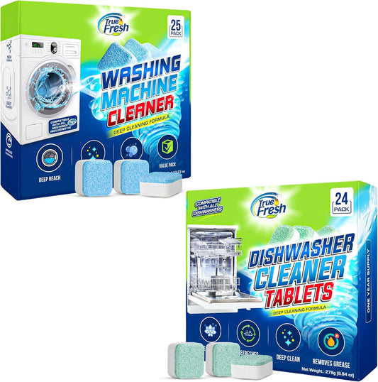 Washing Machine & Dishwasher Cleaner Tablets - 48-Pack Bundle Compatible with Front Loader Top Loader & He Machines and all Dishwashers Removes Buildup Lime Scales and residues - Septic Safe