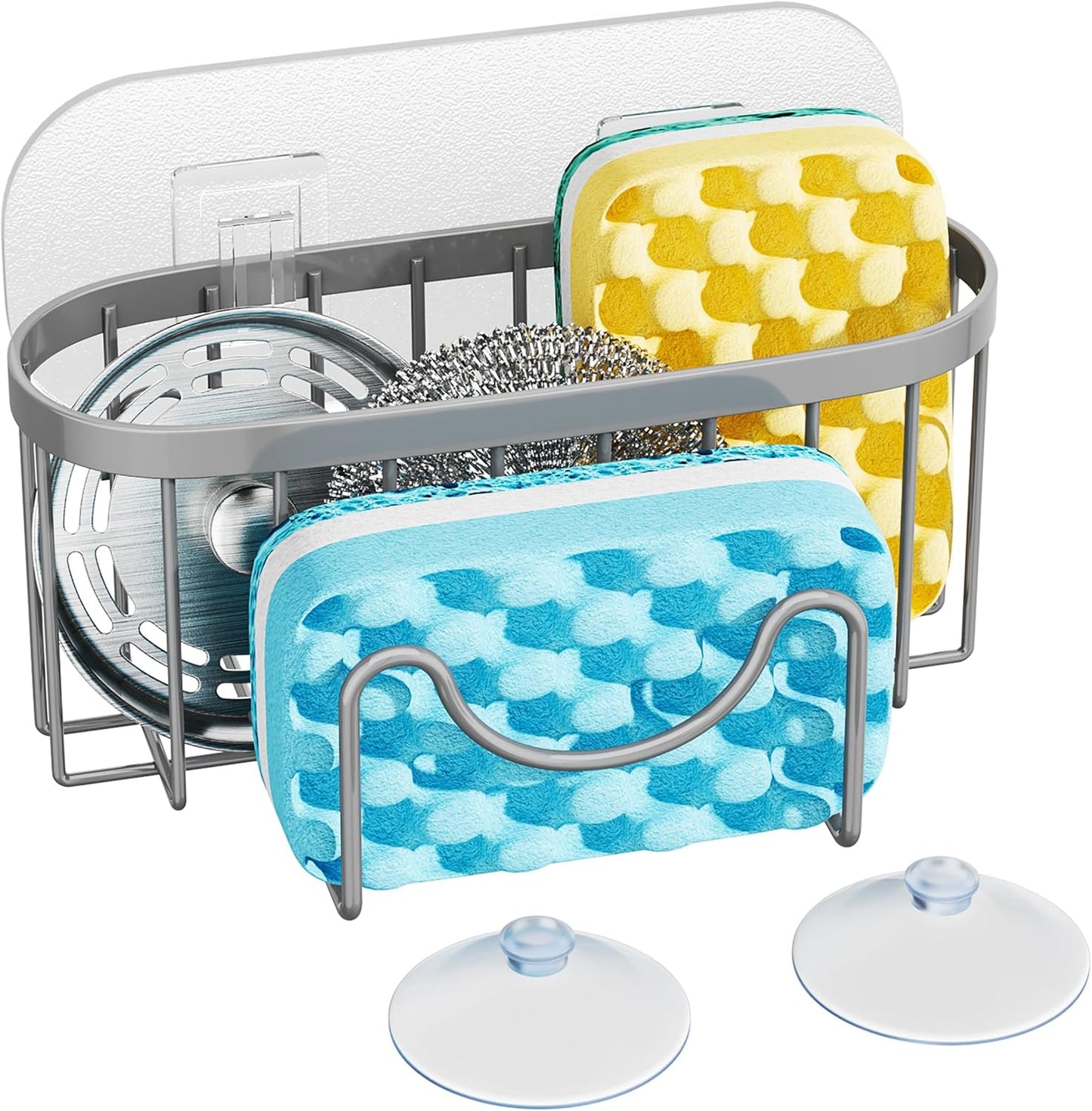 HapiRm Multifunctional Sponge Holder with Unique M-Shaped, 2 Installation Methods Kitchen Sink Caddy Organizer, Rustproof Stainless Steel Kitchen Organizers and Storage Essentials - Black