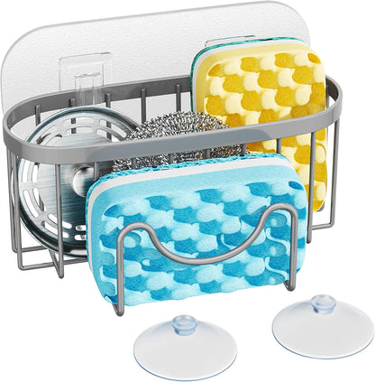 HapiRm Multifunctional Sponge Holder with Unique M-Shaped, 2 Installation Methods Kitchen Sink Caddy Organizer, Rustproof Stainless Steel Kitchen Organizers and Storage Essentials - Black