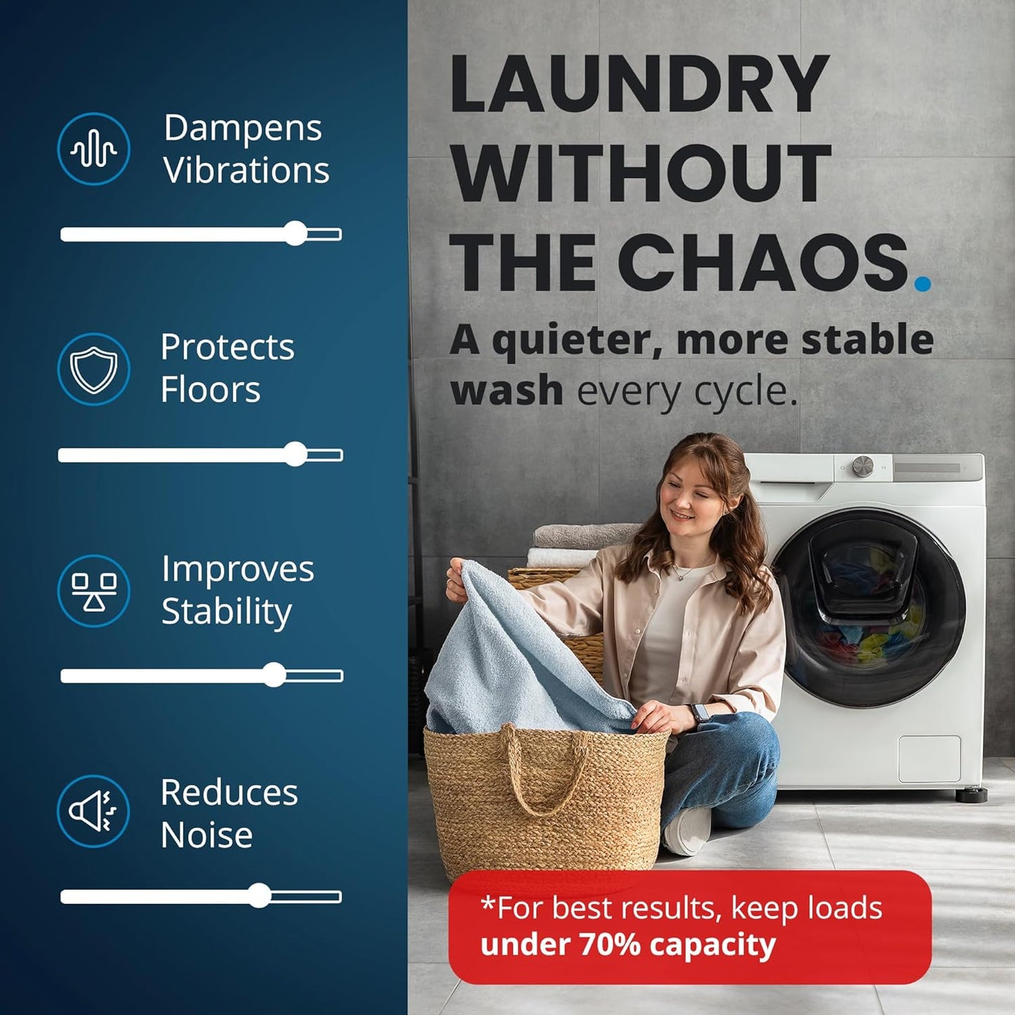 Anti Vibration Pads for Washing Machine with Tank Tread Grip XL | 4 Pack + Level | Stops Washer Dryer from Moving, Protects Floor | Rubber Antivibration Feet Stabilizer for Leveling Washer Machine
