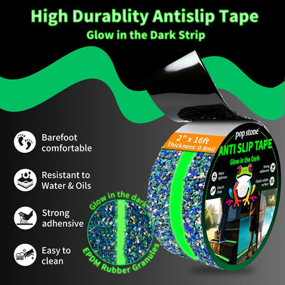 Waterproof Anti-Slip Traction Tape | 2" x16.5 FT | Heavy-Duty EPDM Rubber, Strong Grip & Barefoot Gentle | Indoor & Outdoor Solution: Poolside, Bath, Ramps, Stairs, Board Steps