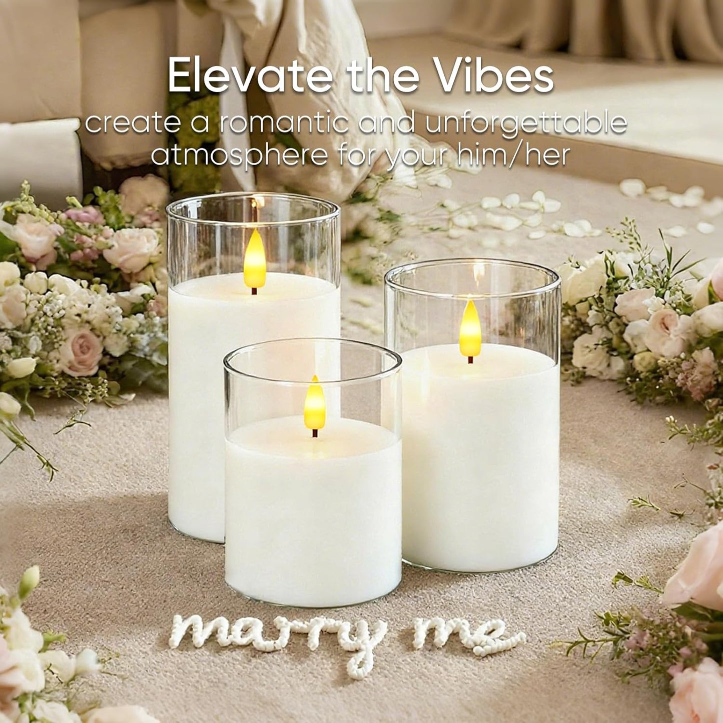 5plots Glass Battery Operated White Flameless Candles with Remote Timer, 3D Wick Real Wax Pillar Led Candles Warm Flickering Light for Indoor Home, Halloween, Christmas Decor, Set of 3, D3 x H4 5" 6"