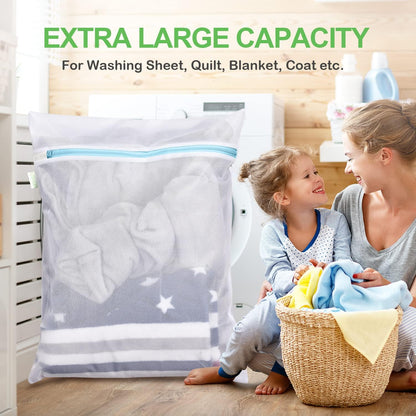 OTraki Large Mesh Laundry Bags 28x35 inch Zipper Mesh Lingerie Bags for Washing Delicates Net Laundry Mesh Bag Machine Washable for Dorm Hotel Camp Don't Drying, Melting 140-176℉, White