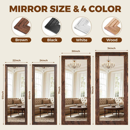 65"x22" Full Length Mirror Solid Wood Frame Floor Mirror with Stand for Living Room, Bedroom Hanging Standing or Leaning, Brown